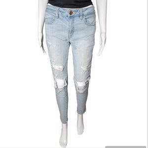 American Eagle Jeans Denim Cafe Super Super Stretch Distressed Jegging Size 8
